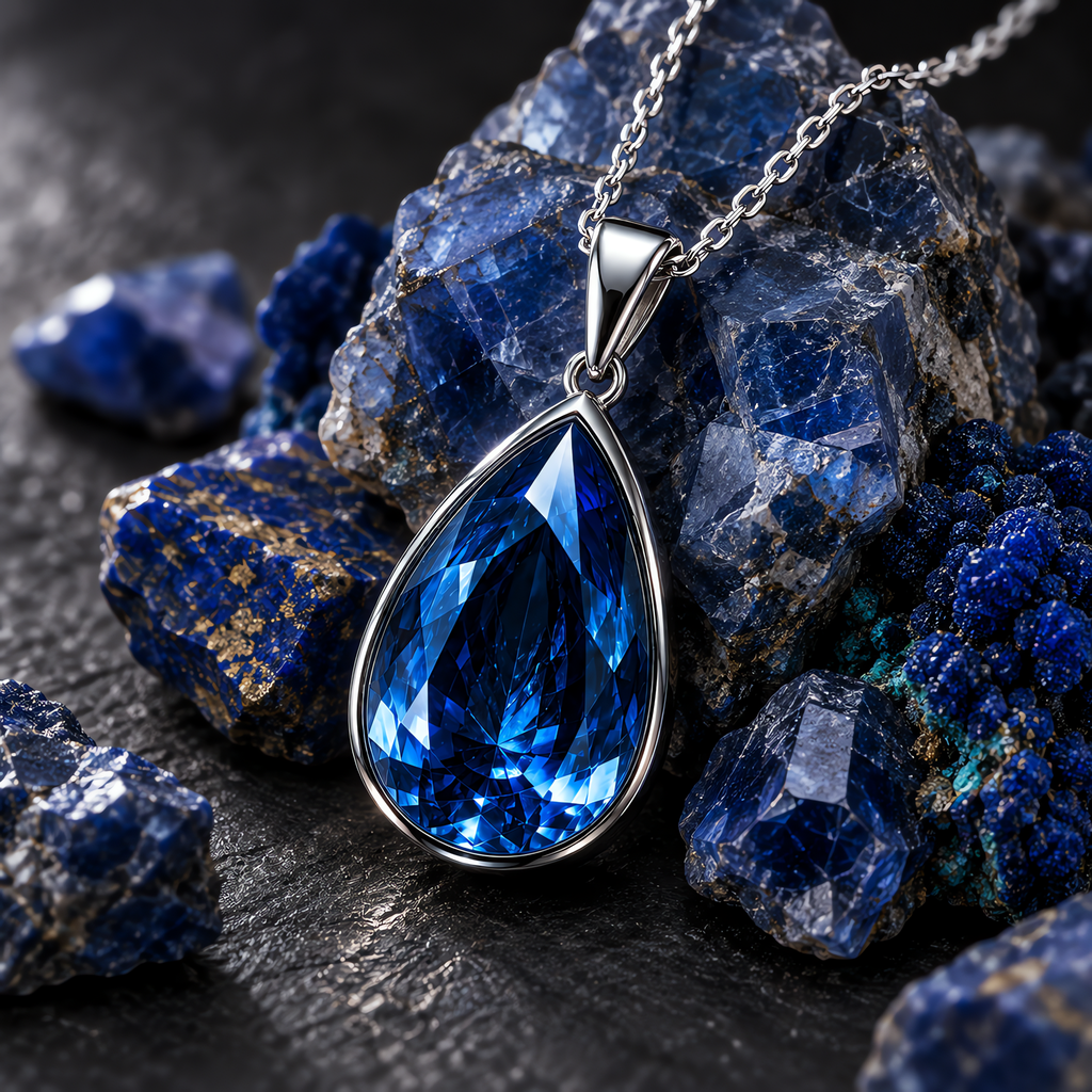 QINEANLA™ Ocean Tear — Pear-Cut Sapphire Pendant