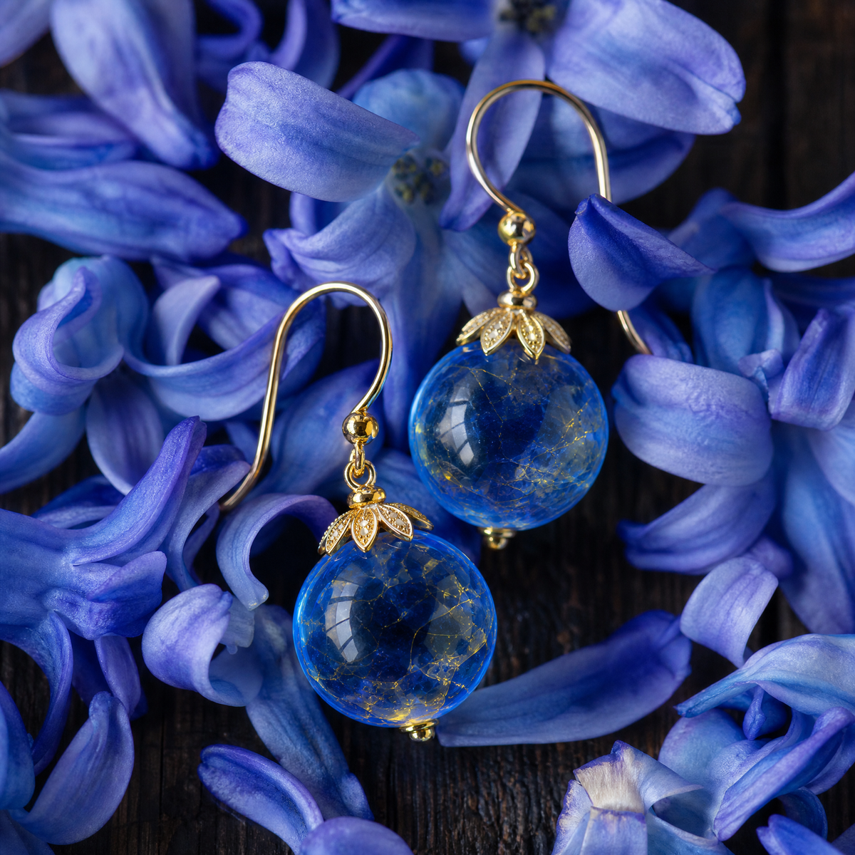 QINEANLA™ Azure Storm — Blue Lightning Orb Earrings