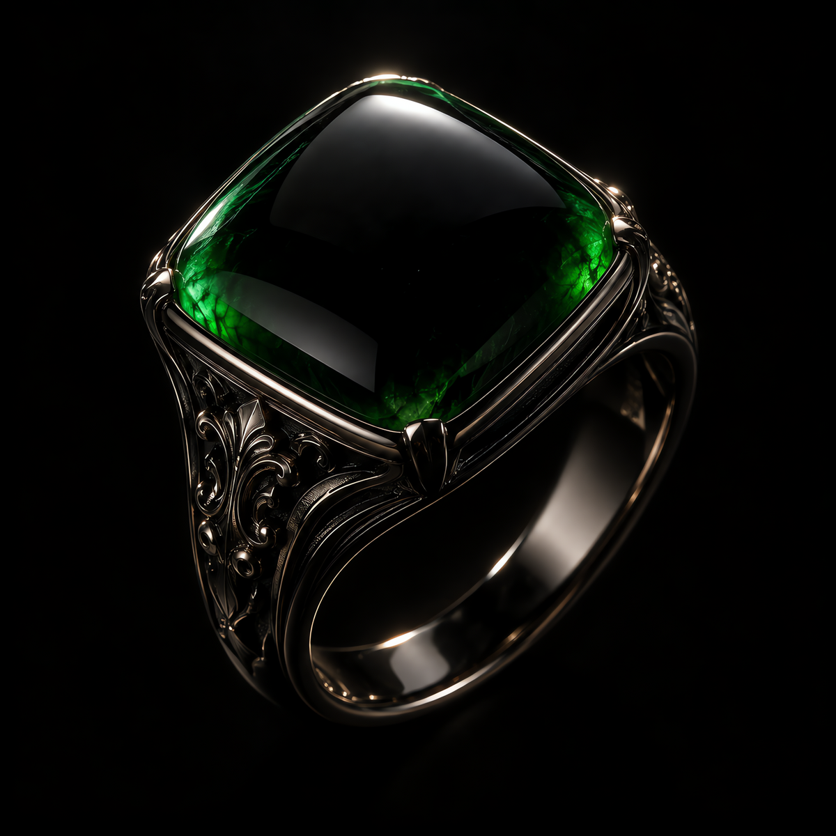 QINEANLA™ Emerald Realm — Green Cabochon Baroque Ring
