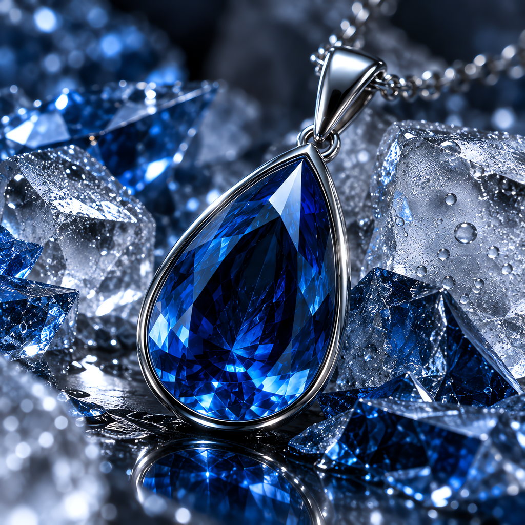 QINEANLA™ Ocean Tear — Pear-Cut Sapphire Pendant