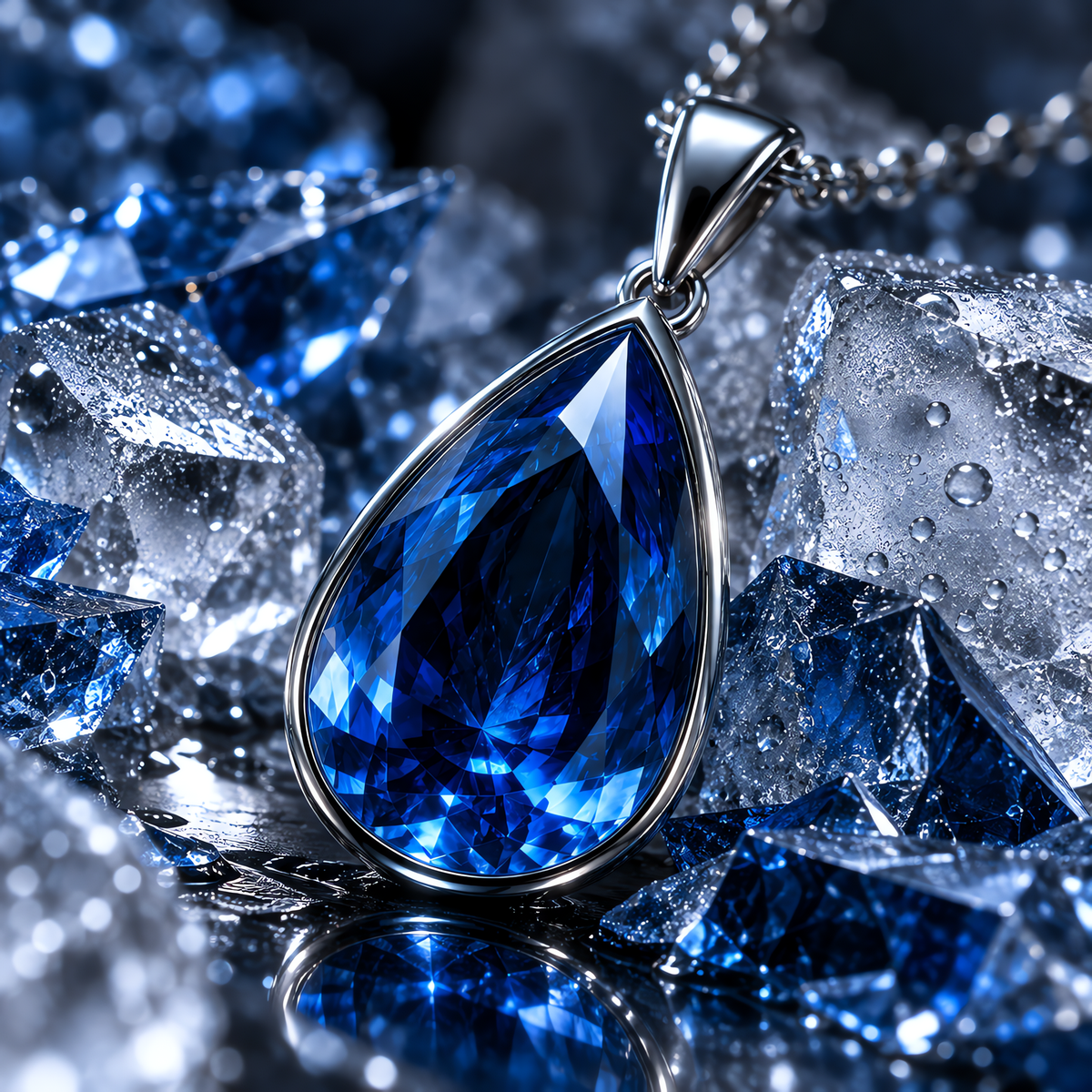 QINEANLA™ Ocean Tear — Pear-Cut Sapphire Pendant