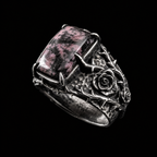 QINEANLA™ Thorn & Rose — Rhodonite Gothic Ring