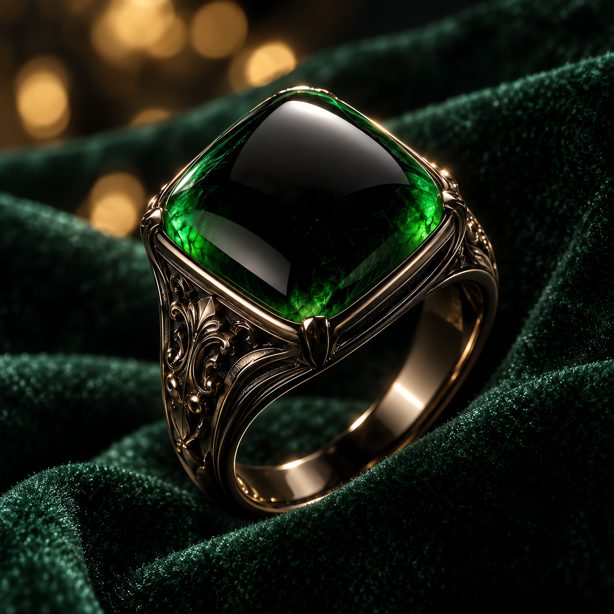 QINEANLA™ Emerald Realm — Green Cabochon Baroque Ring