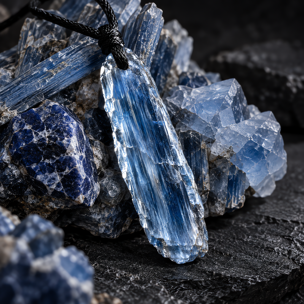 QINEANLA™ Deep Current — Raw Kyanite Pendant