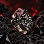 QINEANLA™ Thorn & Rose — Rhodonite Gothic Ring