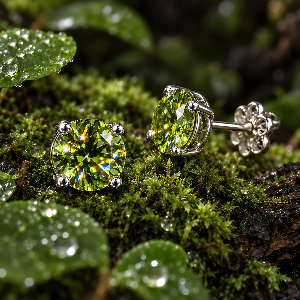 QINEANLA™ Forest Dew — Peridot Green Stud Earrings