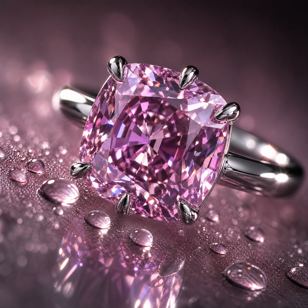 QINEANLA™ Rose Whisper — Cushion Cut Pink Ring