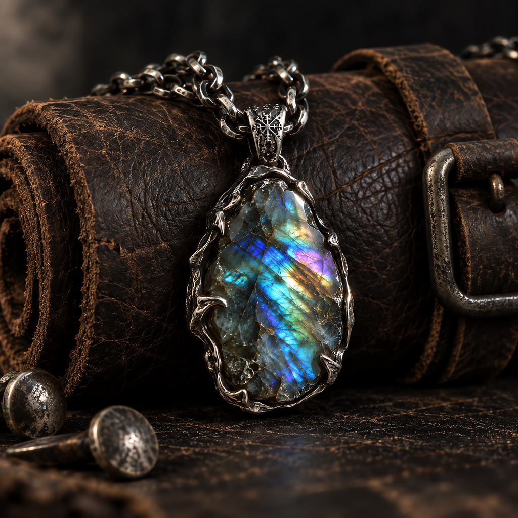 QINEANLA™ Aurora Bound — Labradorite Viking Pendant