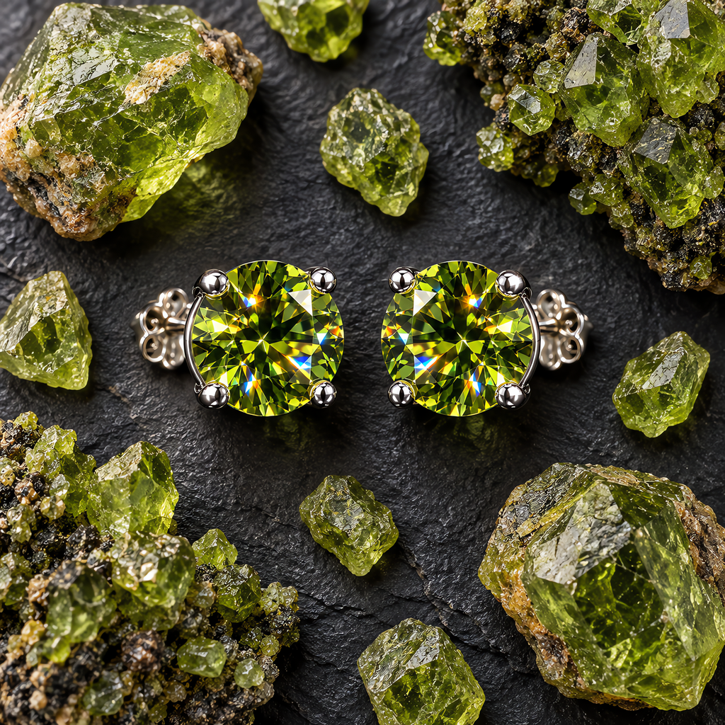 QINEANLA™ Forest Dew — Peridot Green Stud Earrings