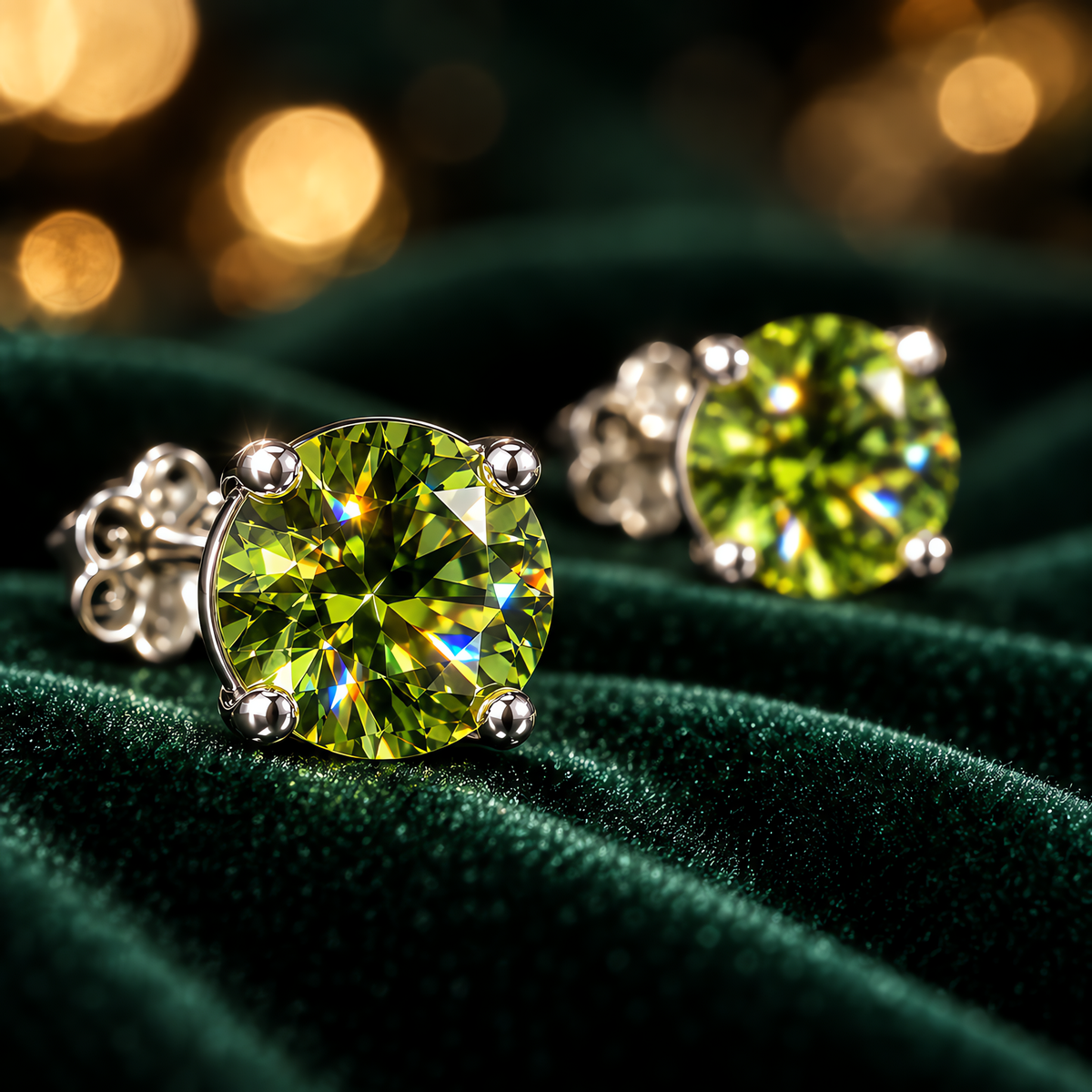 QINEANLA™ Forest Dew — Peridot Green Stud Earrings
