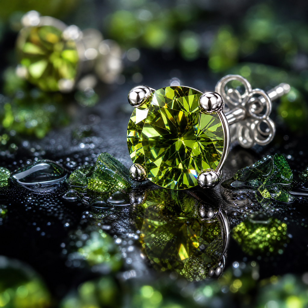 QINEANLA™ Forest Dew — Peridot Green Stud Earrings