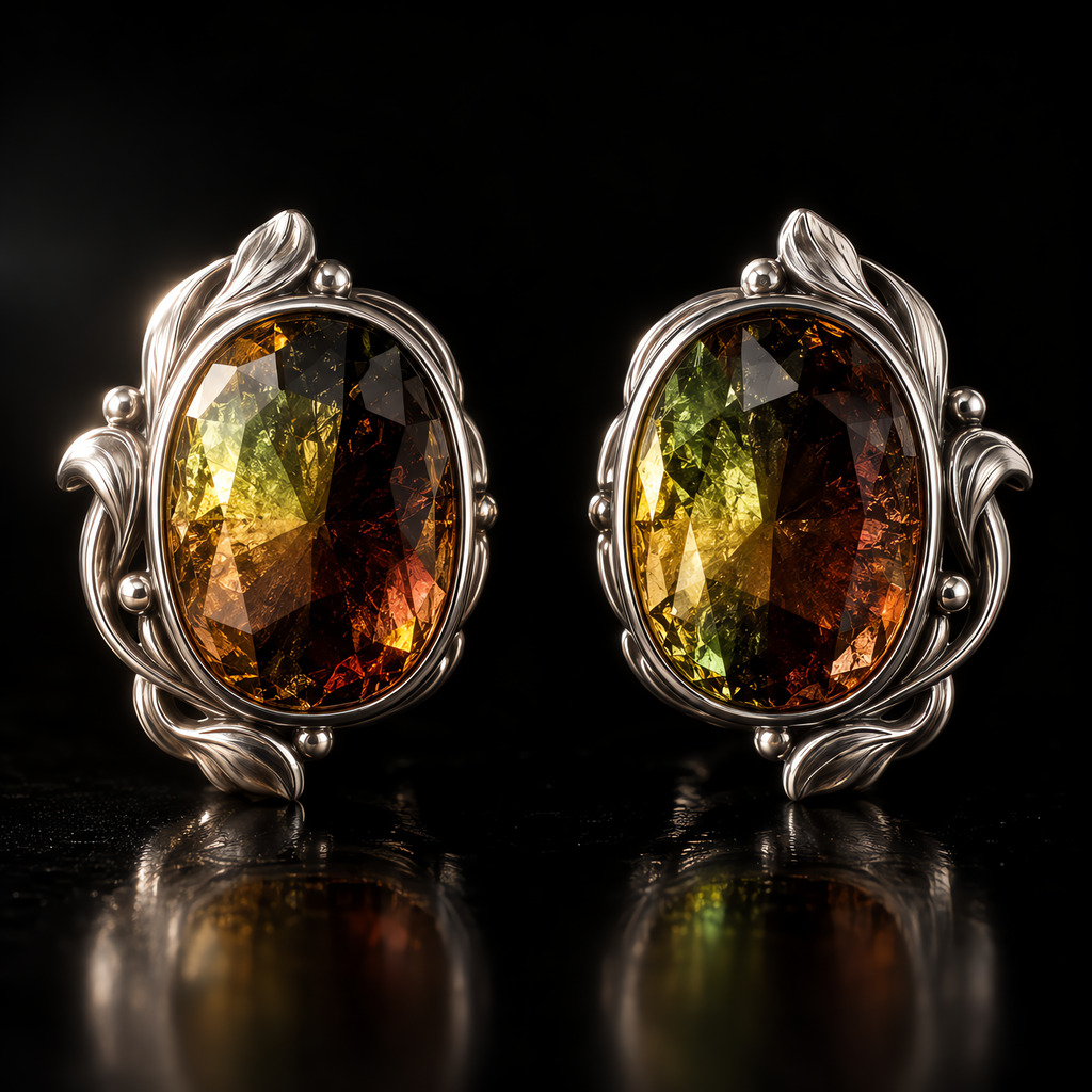 QINEANLA™ Autumn Ember — Oval Bi-Color Stud Earrings