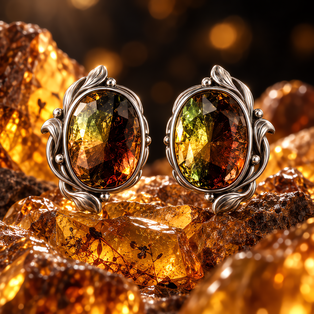 QINEANLA™ Autumn Ember — Oval Bi-Color Stud Earrings