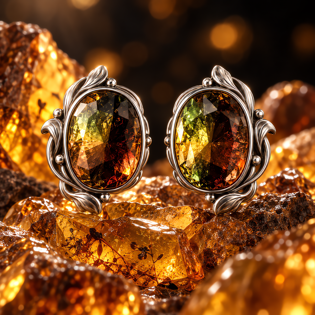 QINEANLA™ Autumn Ember — Oval Bi-Color Stud Earrings