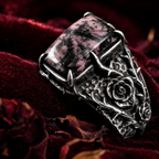 QINEANLA™ Thorn & Rose — Rhodonite Gothic Ring