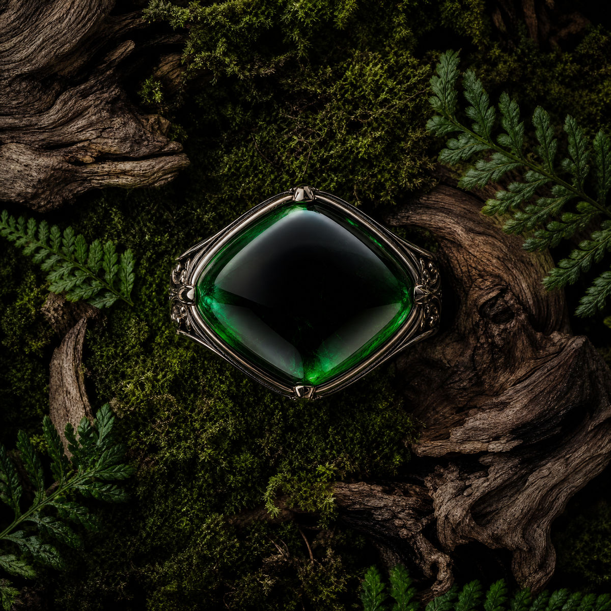 QINEANLA™ Emerald Realm — Green Cabochon Baroque Ring
