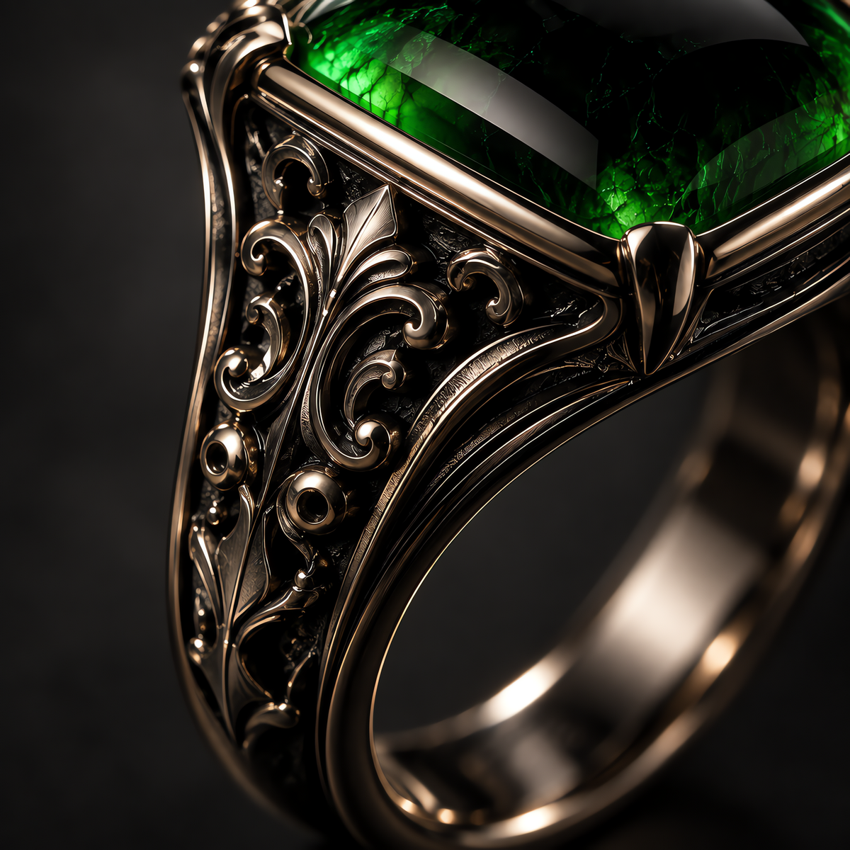 QINEANLA™ Emerald Realm — Green Cabochon Baroque Ring
