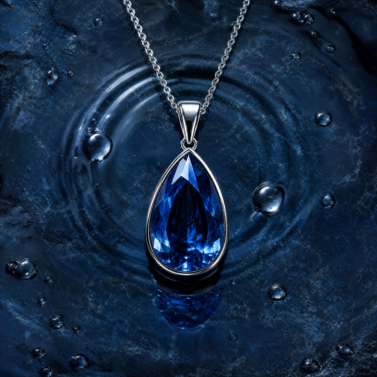 QINEANLA™ Ocean Tear — Pear-Cut Sapphire Pendant