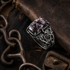 QINEANLA™ Thorn & Rose — Rhodonite Gothic Ring