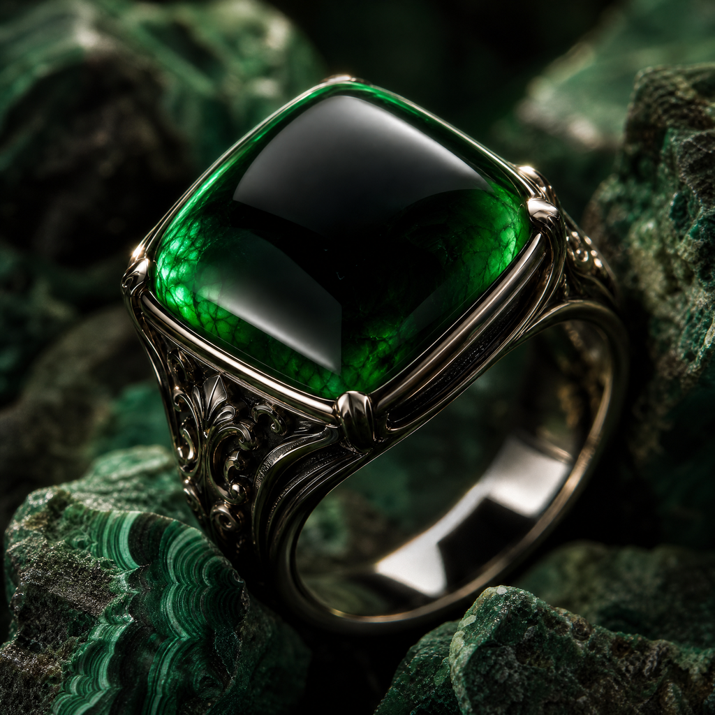 QINEANLA™ Emerald Realm — Green Cabochon Baroque Ring