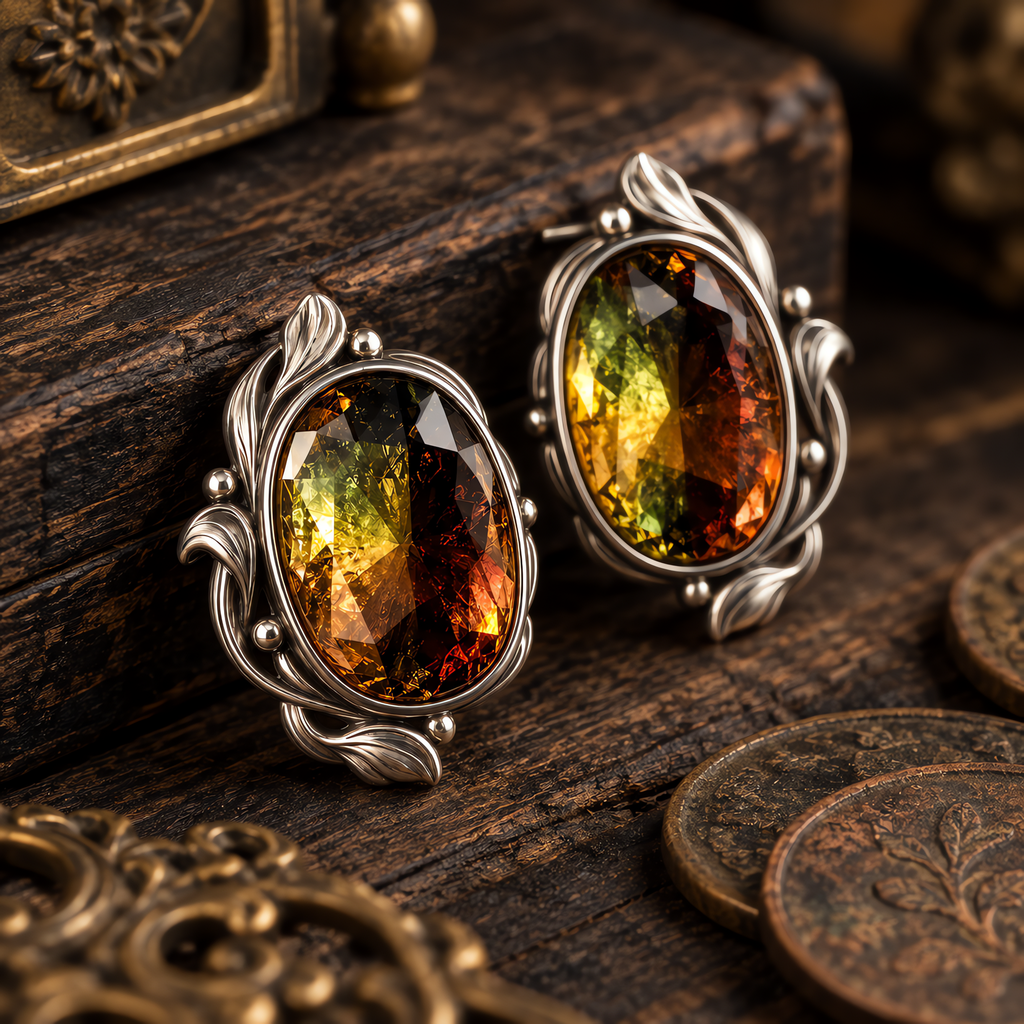 QINEANLA™ Autumn Ember — Oval Bi-Color Stud Earrings