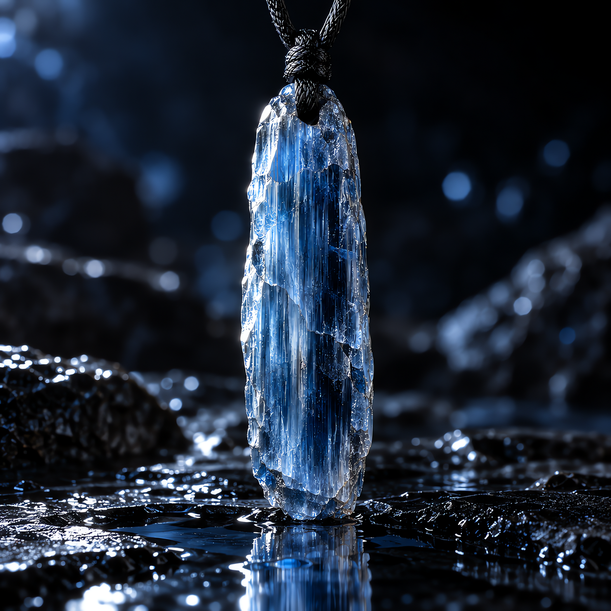 QINEANLA™ Deep Current — Raw Kyanite Pendant