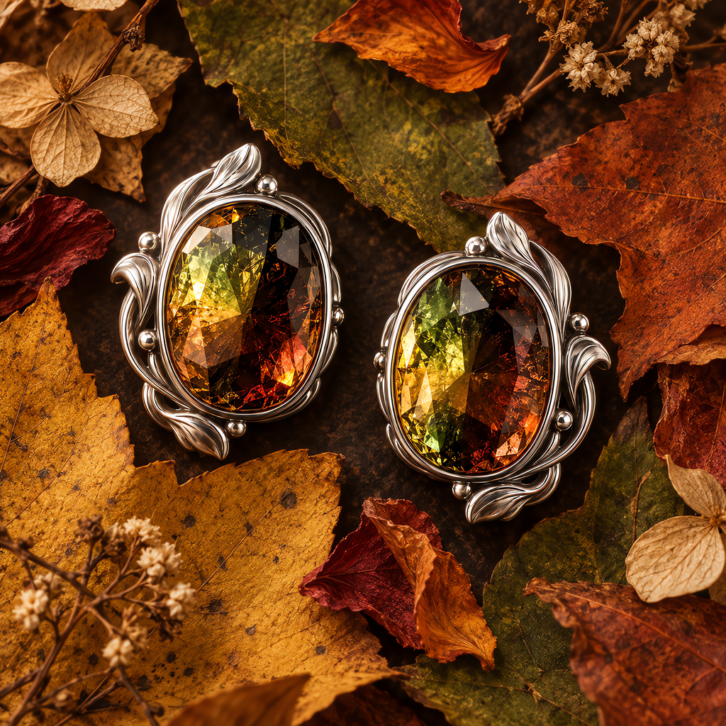 QINEANLA™ Autumn Ember — Oval Bi-Color Stud Earrings