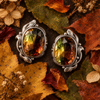 QINEANLA™ Autumn Ember — Oval Bi-Color Stud Earrings