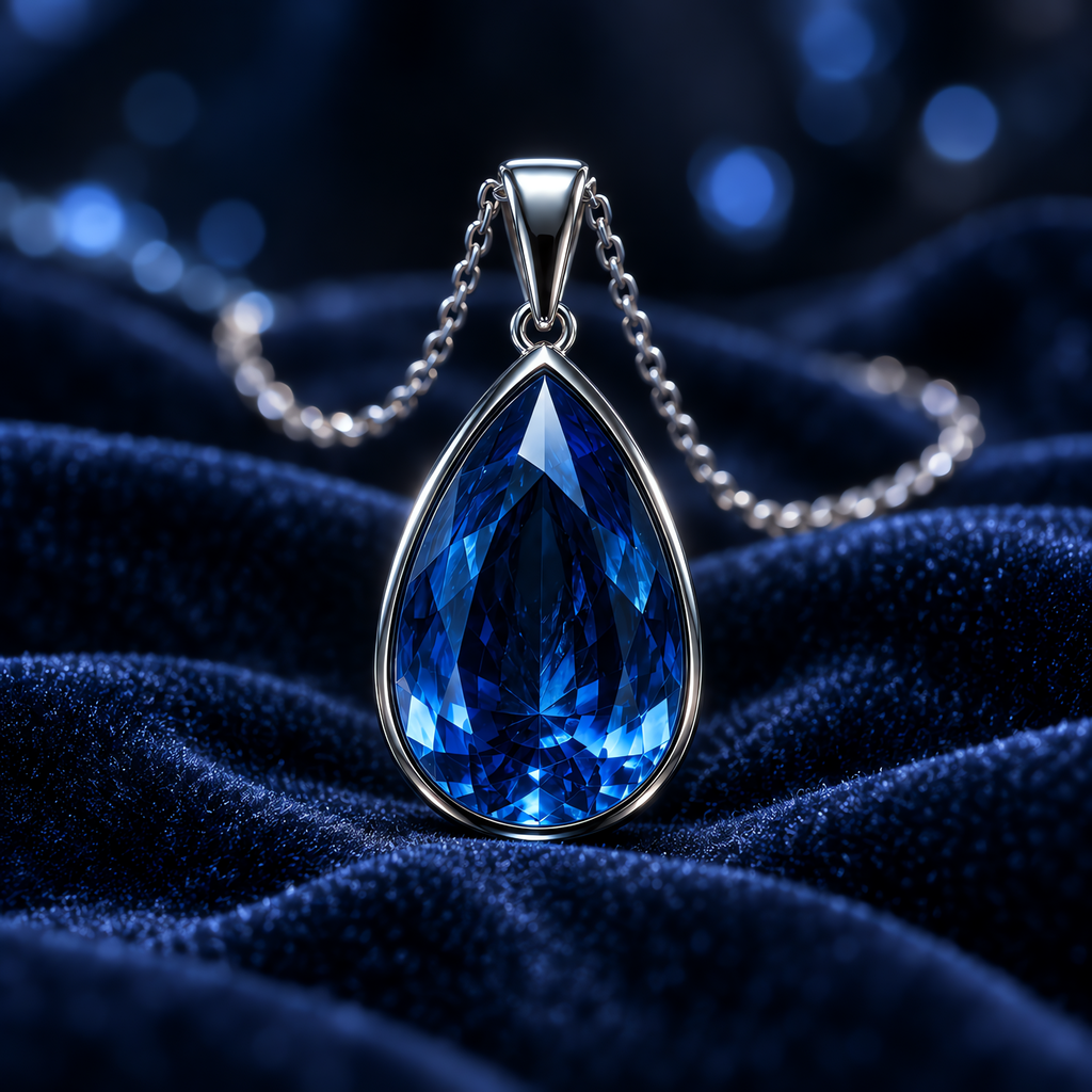 QINEANLA™ Ocean Tear — Pear-Cut Sapphire Pendant