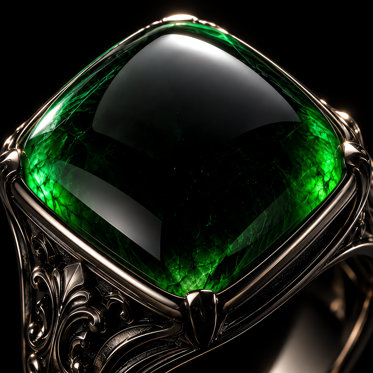 QINEANLA™ Emerald Realm — Green Cabochon Baroque Ring